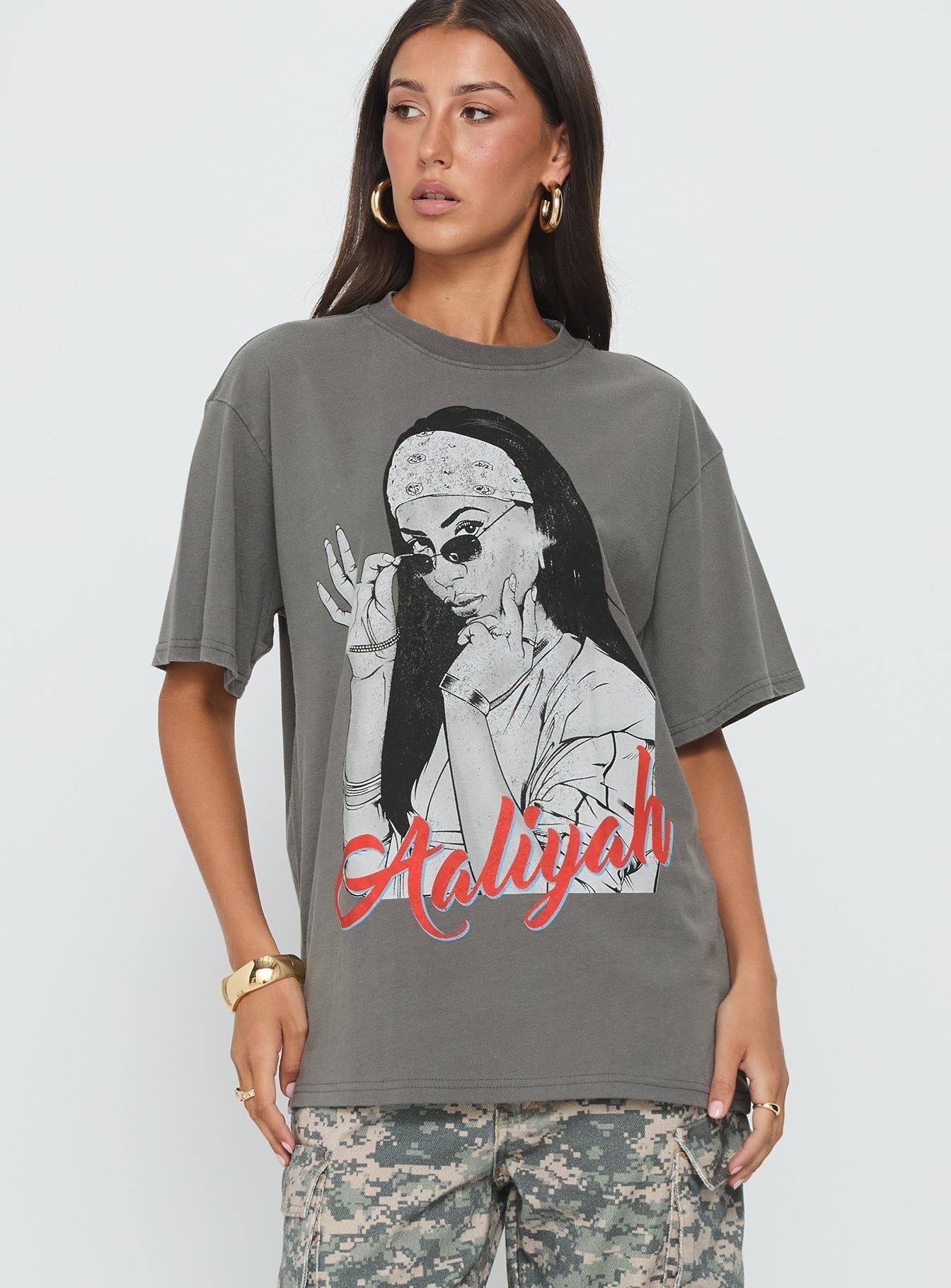 More Than A Woman Oversized Graphic Top Grey