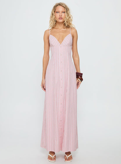 Samiyah Button Down Maxi Dress Red Stripe