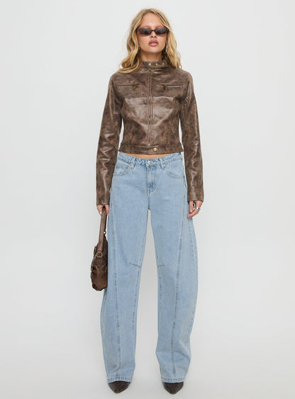 Lost Track Mid Rise Barrel Leg Jeans Ice Wash