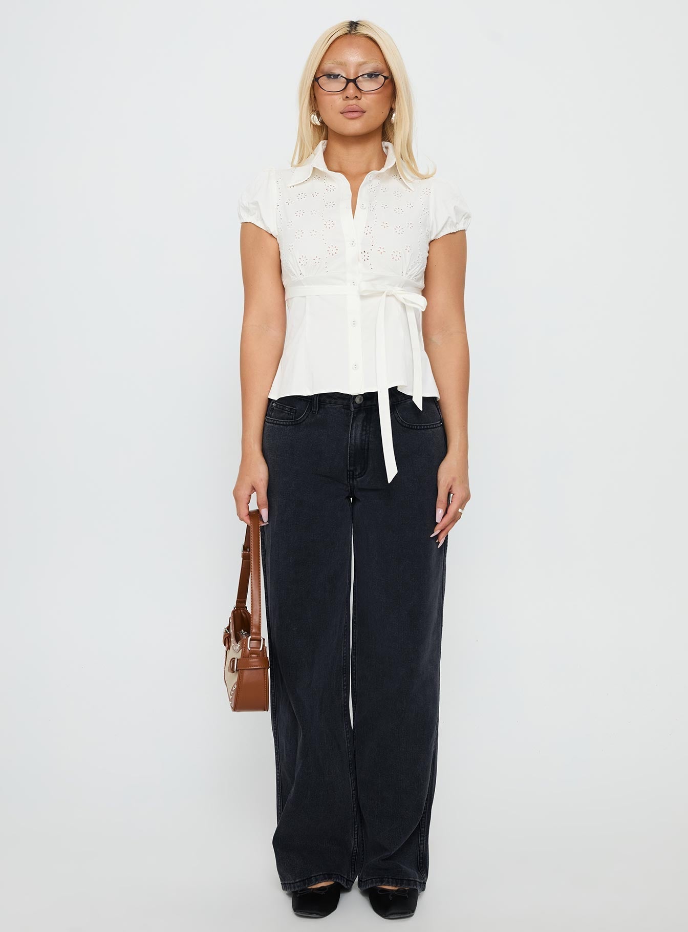 Kavira Tie Bust Short Sleeve Shirt White