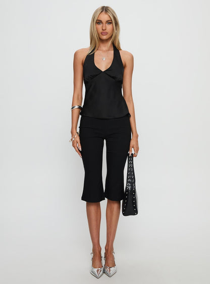 Remarkable Satin Plunge Neck Top Black